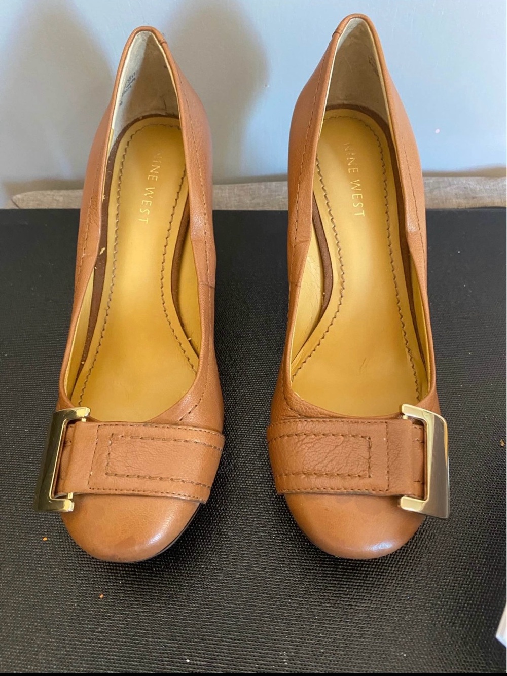 Nine West Women's Brown Leather Buckle Pumps